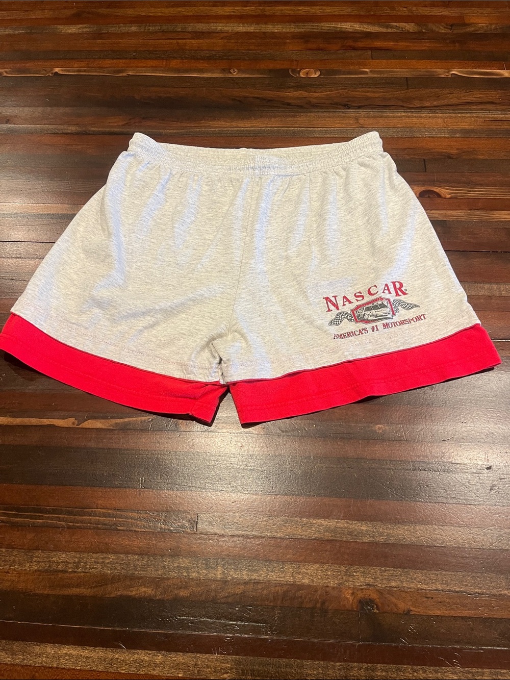 Vintage 90s Nascar Light Gray and Red Athletic Shorts large